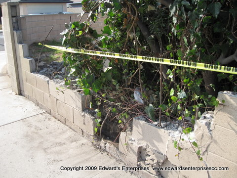 Edward's Enterprises Santa Clarita Hauling: project where we cleaned up the debris from a car collision with this block wall.