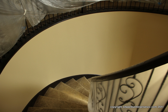Residential Wall Patch project Edward's Enterprises Carpinteria Wall Patch Repairs completed in a home's staircase including painting