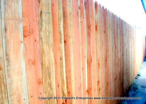 Hidden Hills Fencing: Redwood and Cedar dog earred fence repair at an Edward's Enterprises residential project where we did residential wood fence work