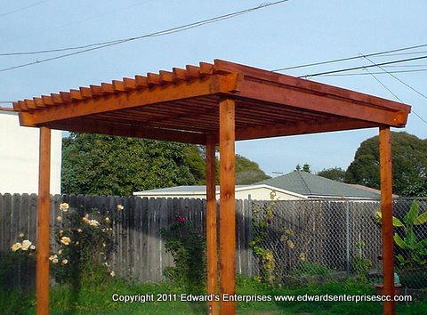 Residential patio cover work in backyard.