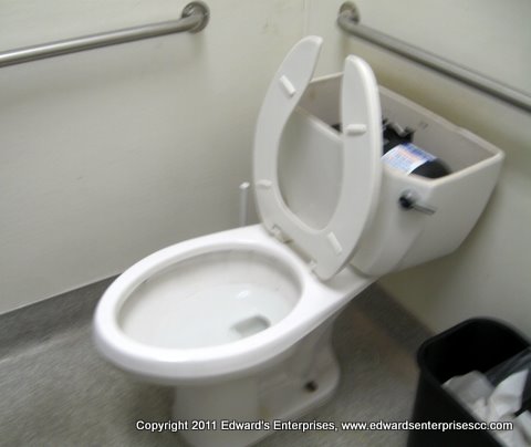 Edward’s Enterprises Toilet Service: A retail toilet repair in progress.