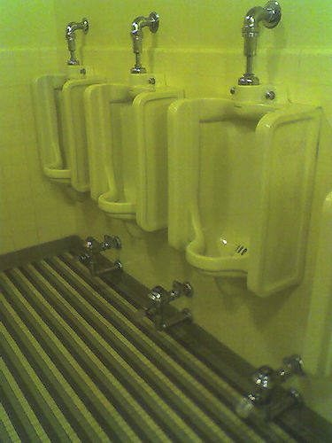 Urinals with foot pedal (not something you see alot of in Southern California)