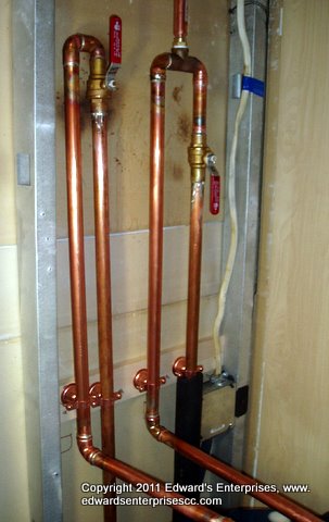 Residential Water Heater piping and valves.