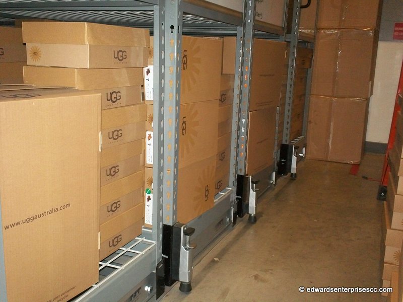 Edward’s Enterprises rolling retail rack service: retail sales roller rack installed at a retail location.