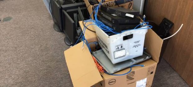 Boxes of old computer parts