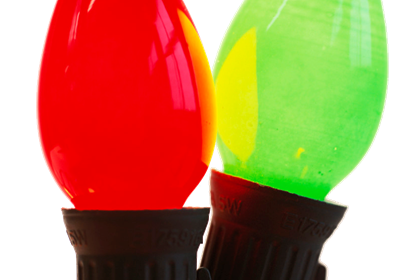 Green and red Christmas light bulbs