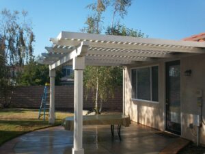 Patio and back yard of home, freshly pressure-washed clean