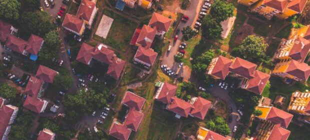 Bird's eye view of apartment complex