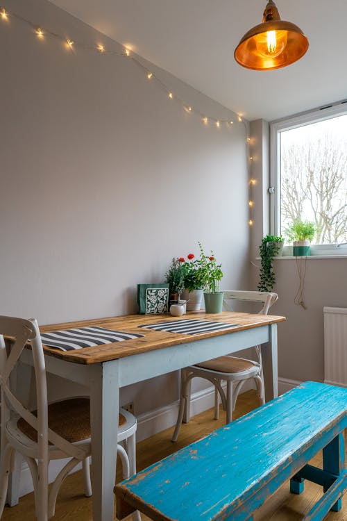 Small, rustic, contemporary dining area