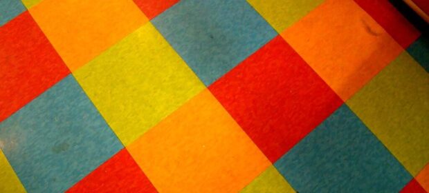 Vibrant, colorful vinyl floor tile