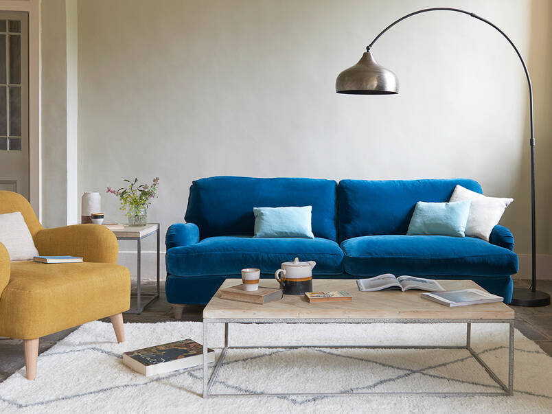 Blue Couch in an apartment living room