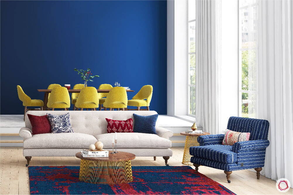 Blue wall in living room