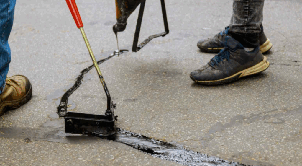 Men sealing a driveway