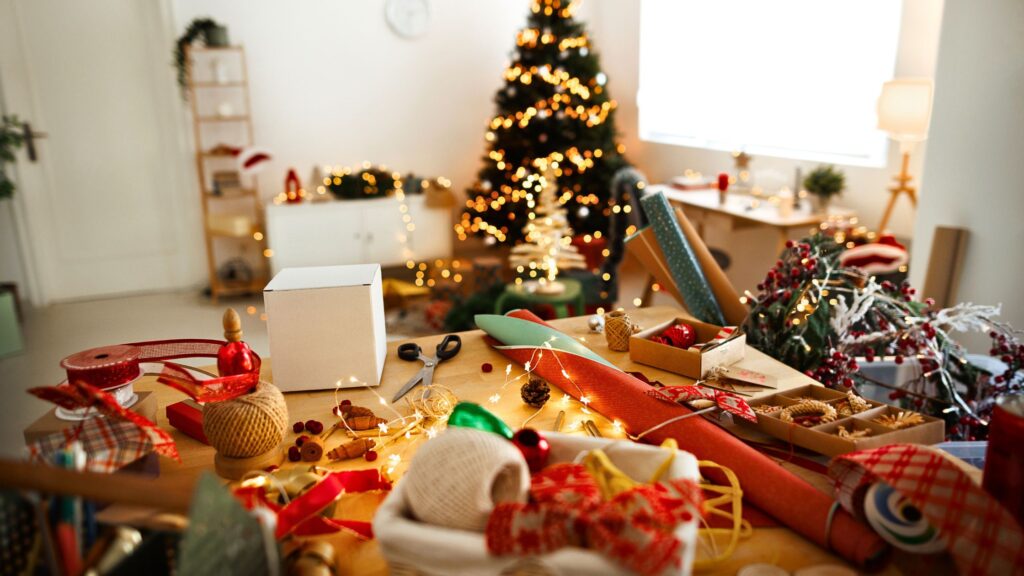 Room full of Christmas clutter