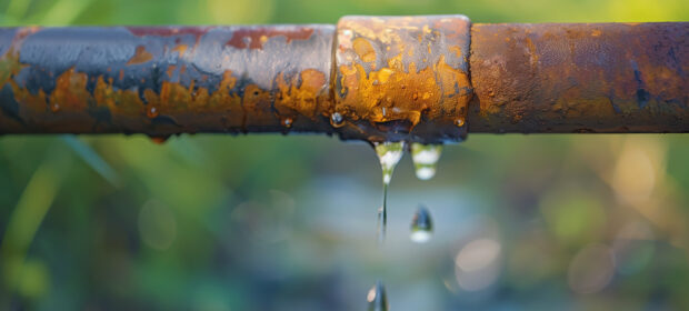 A leaking rusty pipe