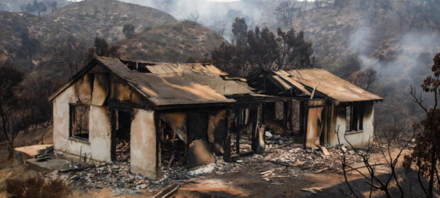 A Southern California home burned by wildfire.